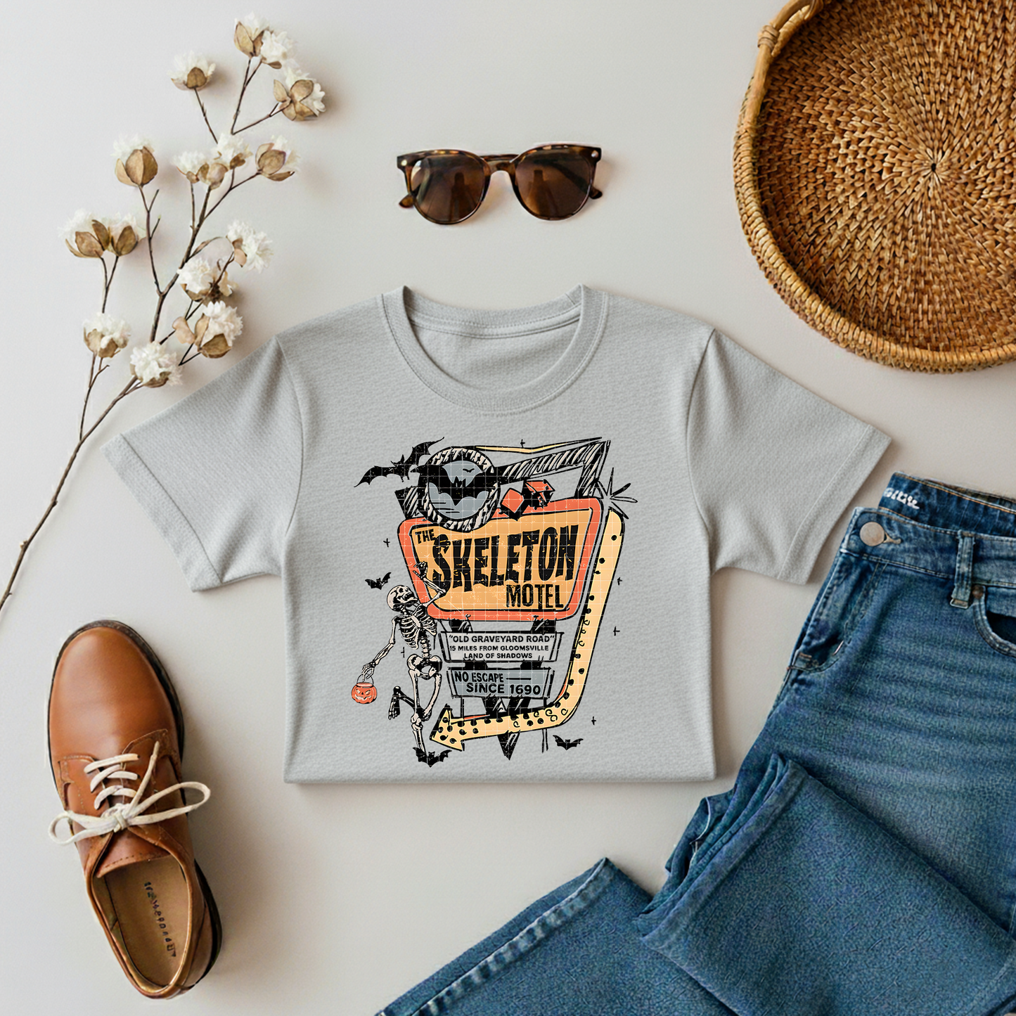 Halloween Skeleton Motel - Adults Tee