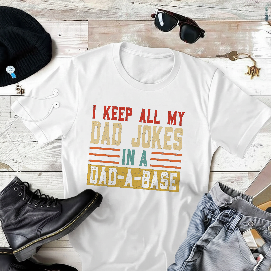 I Keep All My Father Jokes in A Dad-A-Base T-Shirt